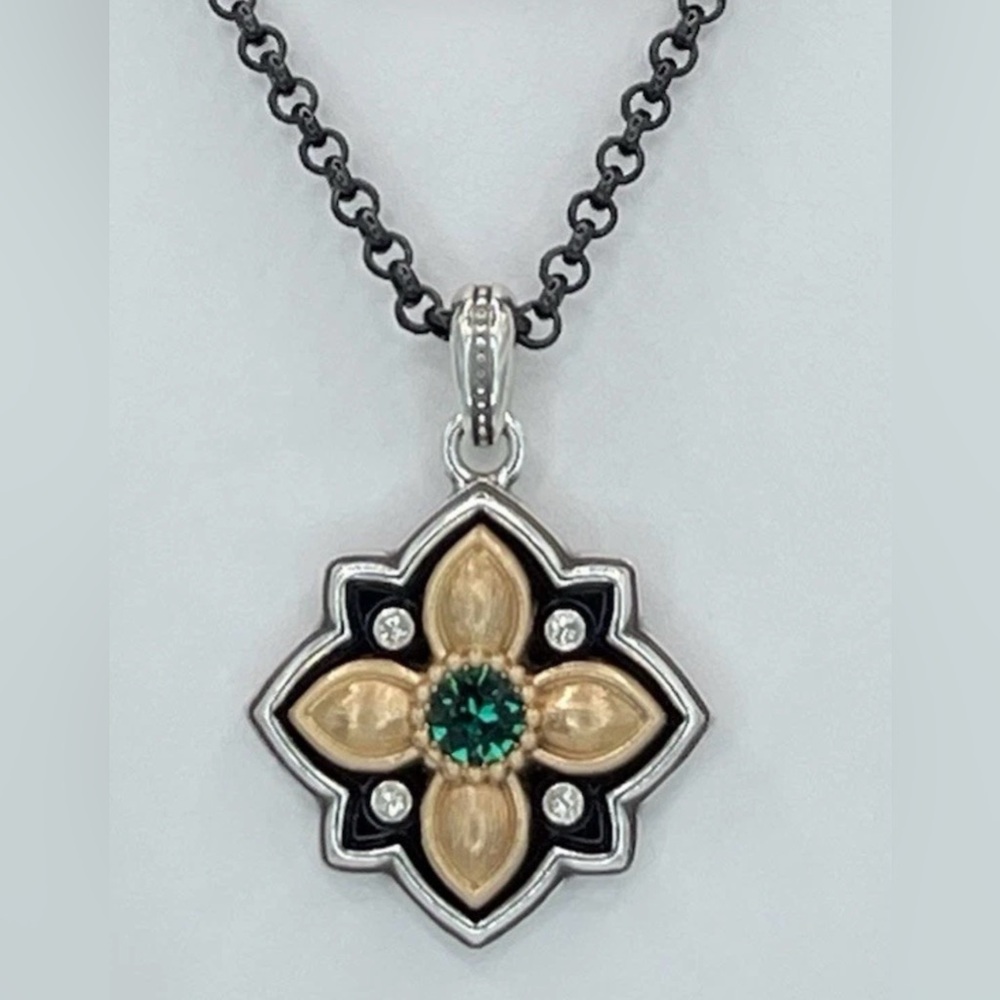 Brighton Monarch JOY necklace NWT green crystal black ion chain 16-18 inches